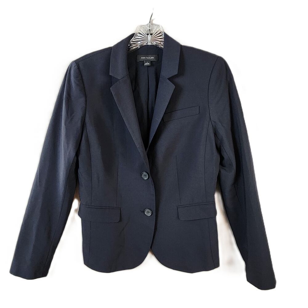 Ann Taylor Blazer Women Size 0 XS Black Poly/Wool Blend